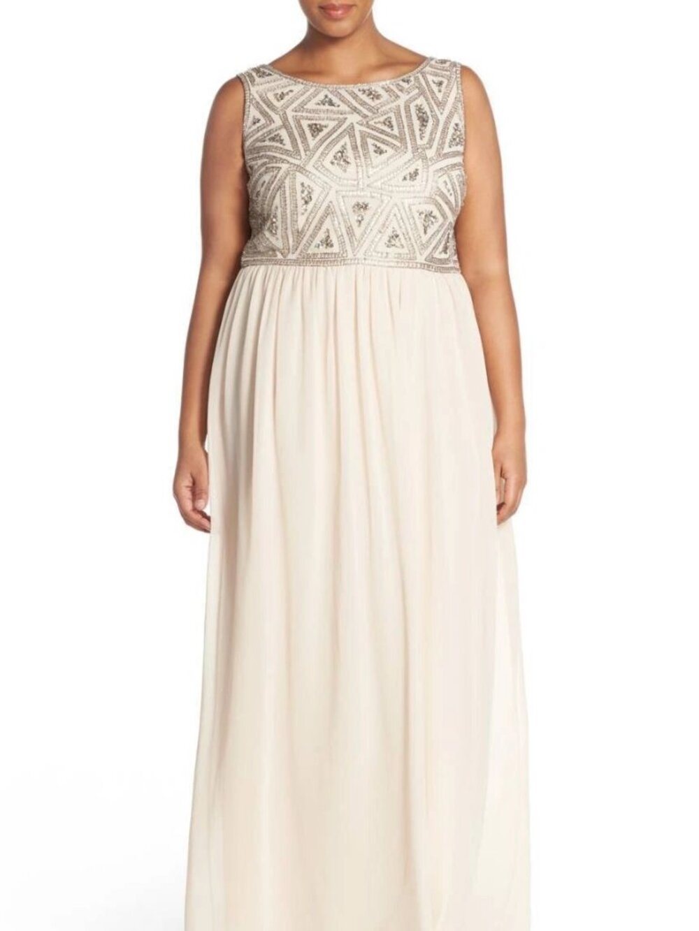 Adrianna Papell Blush Pink Beaded Bodice Chiffon Gown